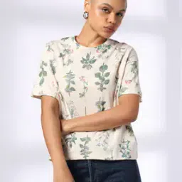 dnmx Women Floral Print Relaxed Fit Cotton Round-Neck T-Shirt-picture-44