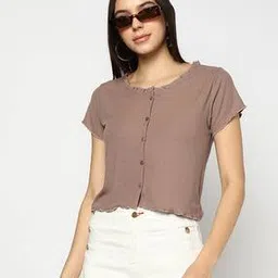 yousta Women Ribbed Regular Fit Button-Front Top-picture-14