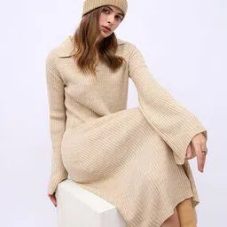 styli Women Ribbed Sheath Dress with Spread Collar-picture-13