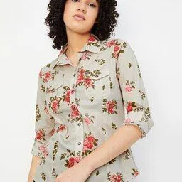 max Women Floral Print Regular Fit Shirt with Flap Pockets-picture-47