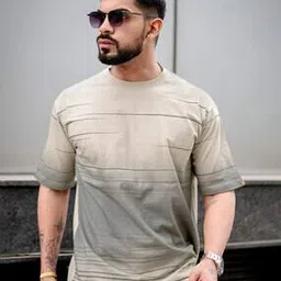 Men Striped Oversized Fit Round-Neck T-Shirt-image-0