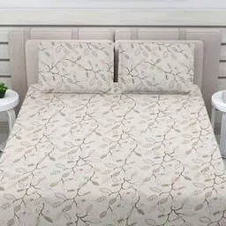 fabinaliv 300 TC Leaf Print King-Size Bedsheet with Pillow Covers-picture-13