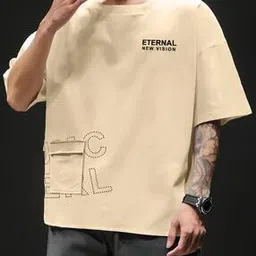 jump cuts Men Typographic Print Oversized Fit Round-Neck T-Shirt-picture-11