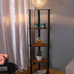 devansh Wooden Shelf Floor Lamp with Lotus Bamboo Shade-picture-31