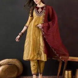 kvs fab Women Embroidered Straight Kurta Set with Dupatta image 1