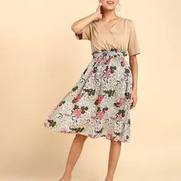 zelena Women V-Neck Floral Print A-Line Dress-picture-22