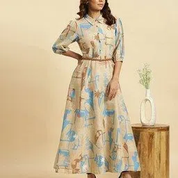 Women Geometric Print Shirt Dress with Belt-picture-21
