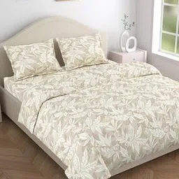 haus & kinder 144 TC Leaf Print Cotton Double Bedsheet with Pillow Covers-picture-28