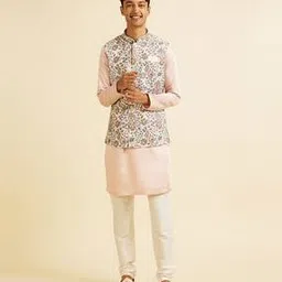 manyavar Men Floral Pattern Nehru Jacket with Button-Closure-picture-10