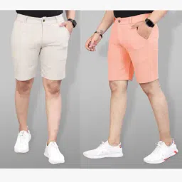 indiclub Pack of 2 Men Flat Front Regular Fit Shorts image 1