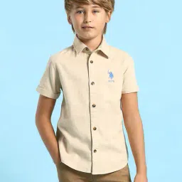u.s. polo assn. Boys Embroidered Regular Fit Shirt with Spread Collar image 1