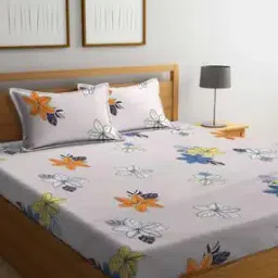 arrabi Floral Print Double Bedsheet with 2 Pillow Covers-picture-11