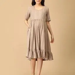 the mom store Women A-Line Dress with Belt Accent -picture-50