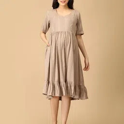 the mom store Women A-Line Dress with Belt Accent  image 1