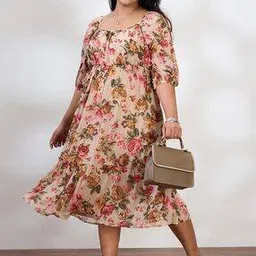 globus Gloplus Women Floral Print Plus Size Fit & Flare Midi Dress-picture-12