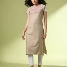 acai Women Embroidered Yoke Straight Kurta image 1