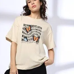 rio for trends select Women Typographic Print Oversized Round-Neck T-Shirt-picture-43