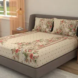 portico 210 TC Floral Print Super King-Size Bedsheet with Pillow Covers image 1