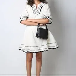 vero moda Women Fit & Flare Dress with Lace Hem-picture-53