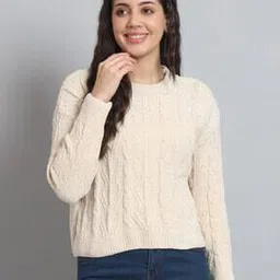 broowl Women Cable-Knit Pullover with Ribbed Hem-picture-41