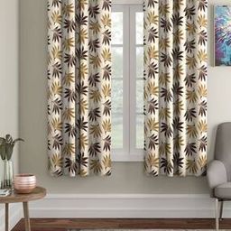 cortina eyelet curtain Set of 2 Leaf Print Window Curtains-picture-37