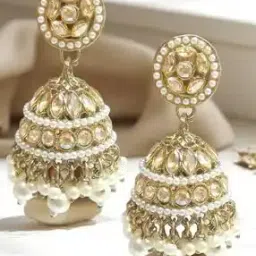 fabula Women Kundan Studded & Pearls Jadau Jhumkas-picture-39