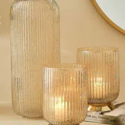 home centre  Set of 2 Glass Hurricane Candle Holder with Vase image 1