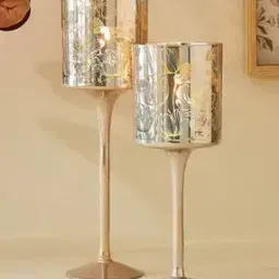 home centre Set of 2 Glass Pedestal Candle Holders-picture-35