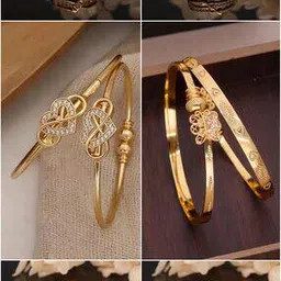 brado jewellery Women Set of 8 Gold-Plated Bangles with Adjustable Rings-picture-11