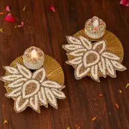 aapno rajasthan Set of 2 Embellished Stone-Studded Tea Lights-picture-49