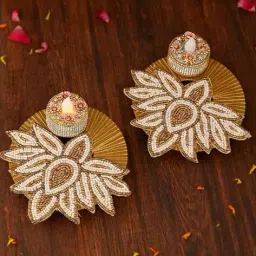 aapno rajasthan Set of 2 Embellished Stone-Studded Tea Lights image 1