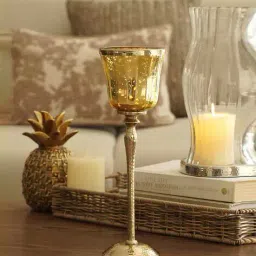 pure home and living Gold Glass Hurricane With Hammered Base image 1