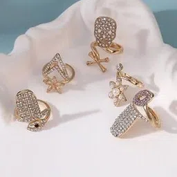 sohi Women Set of 5 Gold-Plated Stone-Studded Nail Rings-picture-12