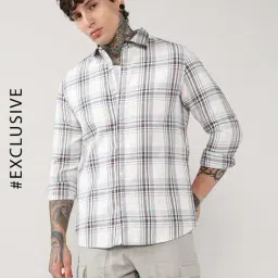 alpha tribe Men Check Slim Fit Cotton Shirt with Patch Pocket image 1