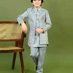 pixie n prince Boys Embroidered Sherwani Set with Full Sleeves-picture-0