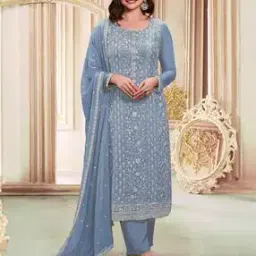 zonfab Women Embroidered 3-Piece Semi-Stitched Straight Dress Material-picture-11