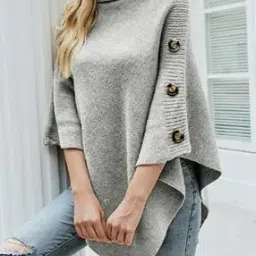 outzidr global Women Turtleneck Poncho-picture-31
