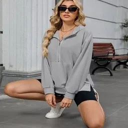 outzidr global Women Oversized Hoodie with Zip Closure-picture-12