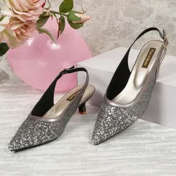 flat n heels Women Embellished Slingback Kitten-Heeled Shoes  image 1