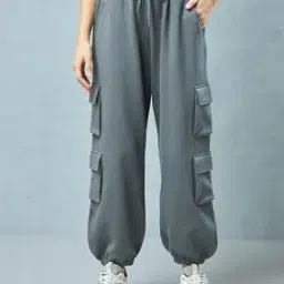 Women Oversized Fit Cargo Joggers with Drawstring-image-17