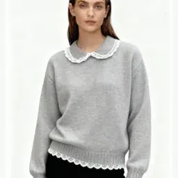 outzidr global Women Lace Pullover with Peter-Pan Collar-picture-22