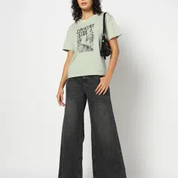 yousta Women Lightly Washed High-Rise Wide Jeans image 1
