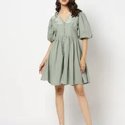 Women Embroidered Gathered Fit & Flared Dress-image-17