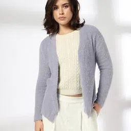 fig Women Fuzzy Yarn Front-Open Cardigan-picture-18