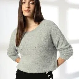 fig Women Embellished Relaxed Fit V-Neck Sweater-picture-38