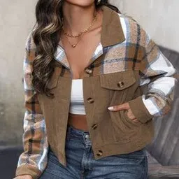divawalk Women Checked Regular Fit Trucker Jacket with Flap Pocket-picture-39