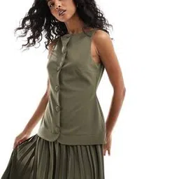 asos design Pleated Button-Down Skirt Midi A-Line Dress-picture-46