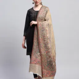 monte carlo Women Floral Woven Shawl with Frayed Hem image 1