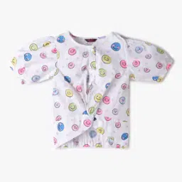 kg frendz Printed Twisted Top with Puffed Sleeves-picture-23