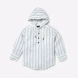 gini & jony Striped Hooded Shirt with Patch Pocket image 1